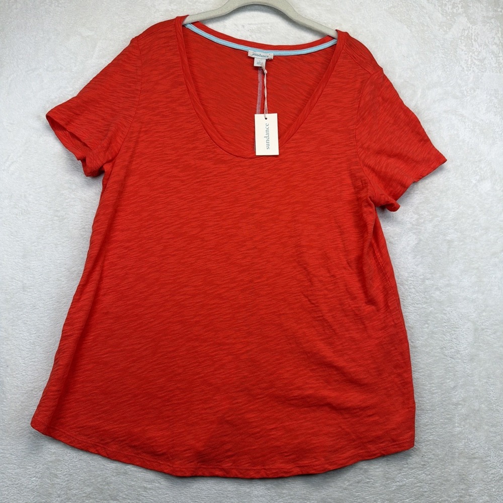 Sundance Women's T Shirt Tee Orange Ruffle Sleeve Casual Top Size L Cotton NWT